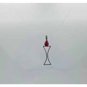 Vintage Sterling Silver 925 Red Stone Modernist Hourglass Pendant Estate Jewelry